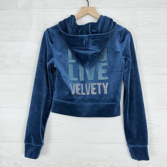 Juicy Couture x Kraft Real Mayo S Collab Velour Hoodie Blue Y2K NO Drawstring - Picture 8 of 16